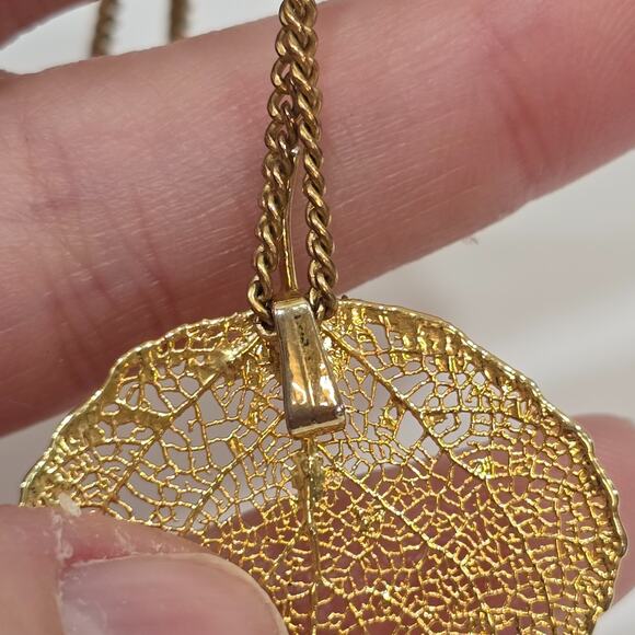 Vintage Gold Dipped Leaf Filigree Pendant With Caco 12K GF Chain Necklace - Picture 13 of 16